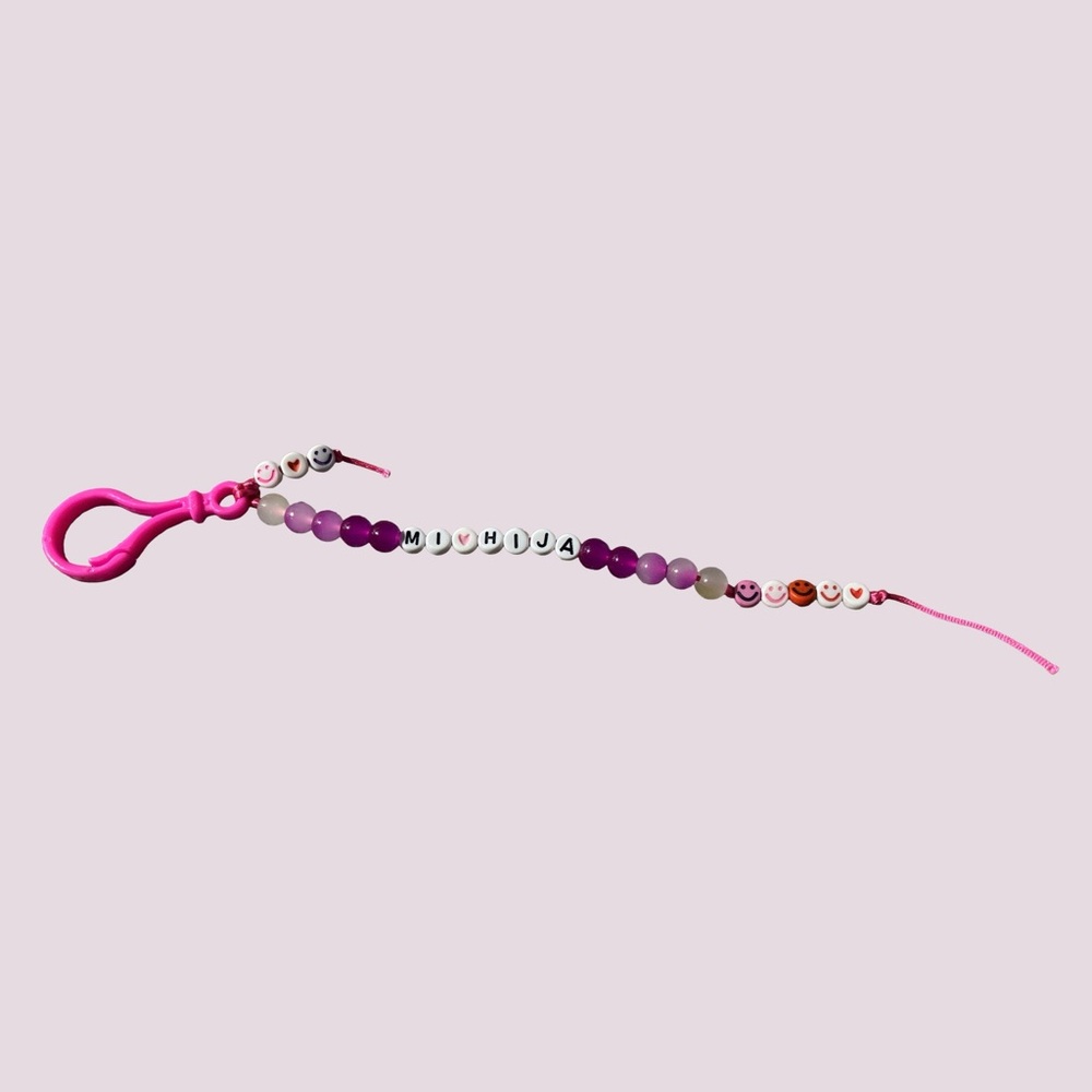 Pink and Purple Beaded Keychain